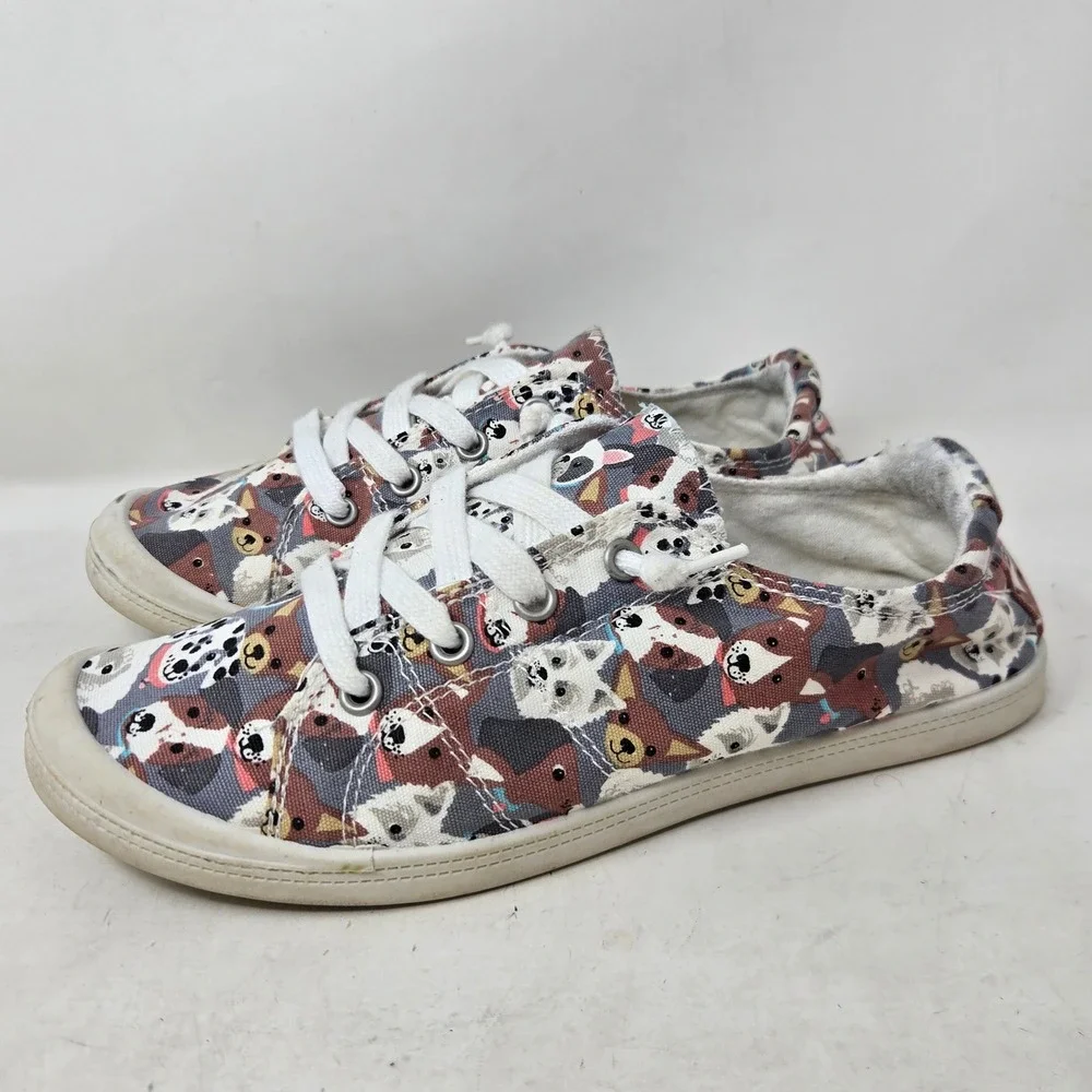 Isaac Mizrahi Reesa Dog Print Slip On Sneakers Women 8M Canvas Low Top Shoes